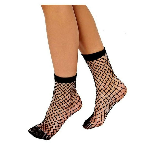 Fashion Flirt Ankle Fishnet Socks Hosiery Black Medium size holes.